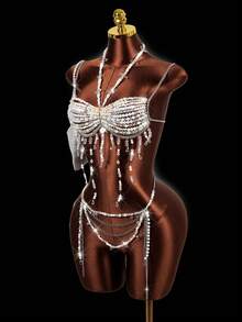 Mistrie Bộ đồ bơi đính hạt cho nữ, bộ bikini cho nữ, bộ đồ bơi gợi cảm cho nữ - trắng - Xem 6