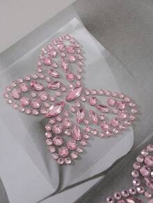 Rhinestone Butterfly Glamorous Full Sexy Shiny Nipple Cover Pasties & Chafing Sweat Pads For Women, For Rave - Pink - View 4