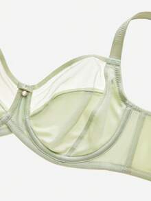 LUVLETTE 无衬垫全包覆侧支撑绿色网纱轻薄透气基础款舒适显瘦女士内衣文胸 - 芥末黃 - 查看 6