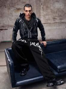 Skyrend 男士街头学院风，INS 搭配高街休闲带标志设计抽绳腰部运动裤，emo，2000 年代风格 - 黑色 - 查看 4