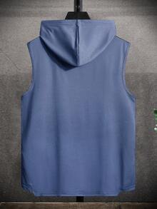 Manfinity Homme Men's Solid Color Drawstring Hooded Casual Vest, Holiday - Dusty Blue - View 2