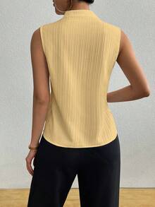 SHEIN 女士纯色翻领无袖休闲条纹衬衫 - 棕色 - 查看 2