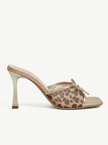 CUCCOO CHICEST Giày nữ mũi vuông gót mảnh gợi cảm thời trang lộng lẫy kiểu slip-on thắt nơ váy dự tiệc hộp đêm giày cao gót hở mũi dép lê nữ - Rượu sâm banh - Xem 3