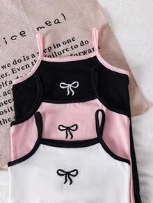 SHEIN Bộ áo liền quần và quần short dệt kim dễ thương 3 món cho bé gái, thích hợp cho mùa hè. - Nhiều màu - Xem 7