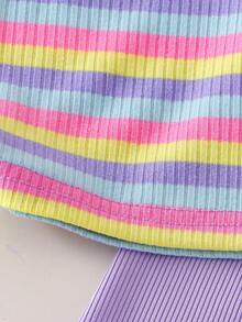 Bộ 2 món cho bé gái, áo thun dệt kim cầu vồng và quần ống rộng thoải mái, thích hợp mặc hàng ngày. - Nhiều màu - Xem 4