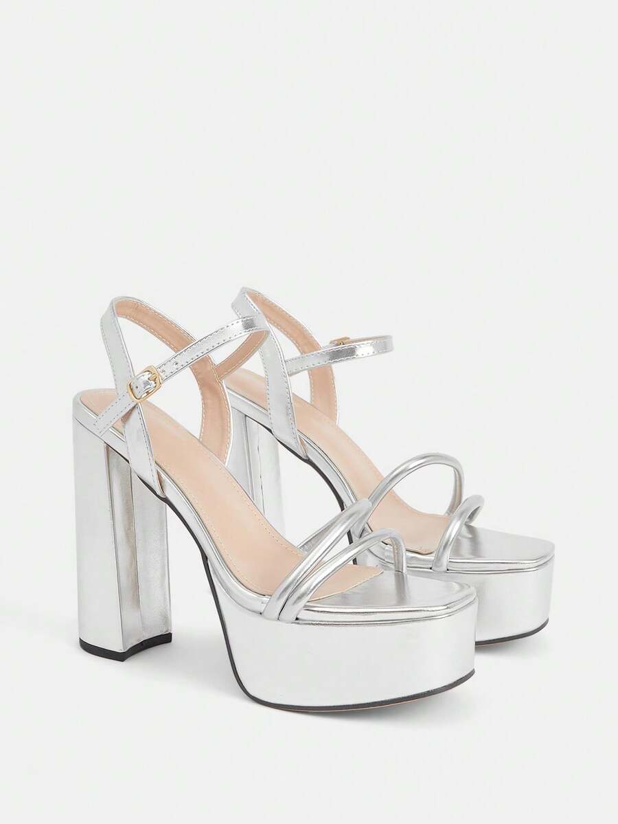 CUCCOO LuxiPop Giày sandal đế xuồng cao gót màu bạc dành cho nữ, kiểu dáng hộp đêm, thích hợp cho các bữa tiệc, kỳ nghỉ, du lịch, phong cách thập niên 2000. - Màu bạc PU - Xem 1
