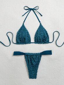 Swim Vcay Bộ bikini hai mảnh buộc cổ màu trơn gợi cảm dành cho nữ mùa hè, kèm quần lót tam giác. - Màu xanh ngọc - Xem 1