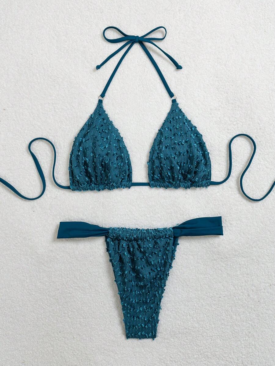 Swim Vcay Bộ bikini hai mảnh buộc cổ màu trơn gợi cảm dành cho nữ mùa hè, kèm quần lót tam giác. - Màu xanh ngọc - Xem 1