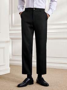 Officeau 男士纯色直筒休闲商务旅行裤，复古风格，适合秋季 - 黑色 - 查看 1