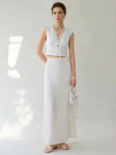 Uhlyne 女士优雅性感蕾丝边短款吊带背心