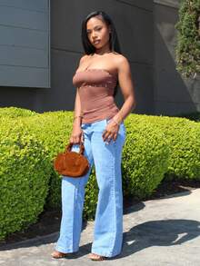 Steph T 女士棕色街头风 Y2K 短款上衣，朋克摇滚明星图案修身背心，秋冬款 - 棕色 - 查看 4