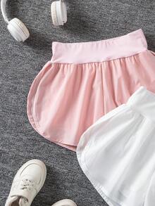 SHEIN 2 chiếc quần short cạp cao dáng rộng thoải mái đa năng dành cho bé gái tuổi teen, thích hợp cho chạy bộ, thể thao và các hoạt động ngoài trời mùa hè. - Nhiều màu - Xem 7