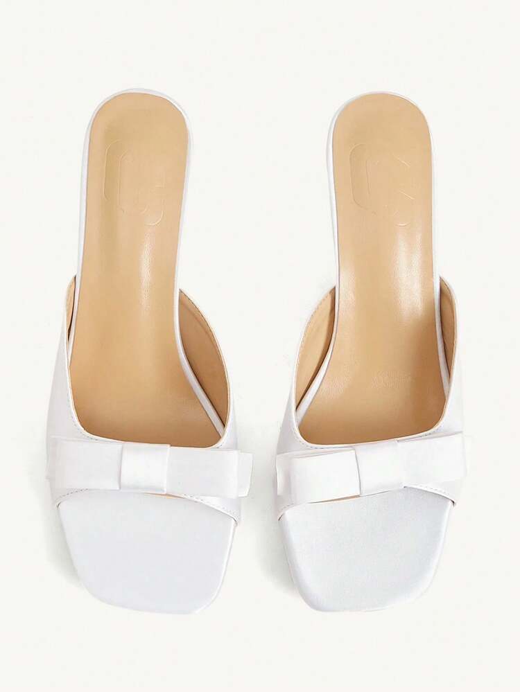 CUCCOO CHICEST French Pink Satin Bow High Heel Slippers Women's Summer Wear Square Heel Sandals Wedding Shoes