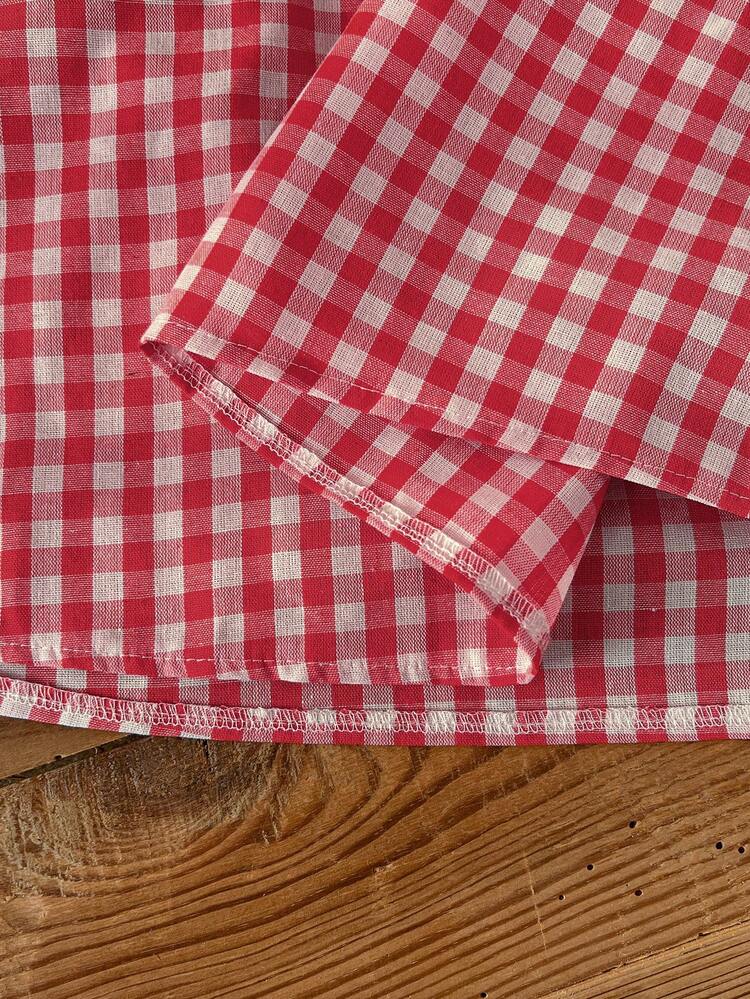 Plus Size Women Plaid Ruched Casual Versatile Daily Wear Shirt Summer Tops Summer Outfits Summer Clothes Spring Spring Outfit Women Spring Clothes Country Style For Women Vacation Outfits Women Plaid Tops Women's Tops And Blouses Women's Summer Outfits Summer Tops