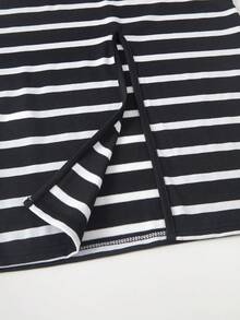 SHEIN ChillGRL Vestido corto de manga corta minimalista y casual que combina con todo para adolescentes - Blanco y Negro - Ver 5