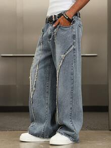 Manfinity EMRG Quần jeans ống rộng rách phối nhiều mảnh theo phong cách đường phố dành cho nam giới. - Rửa trung bình - Xem 5