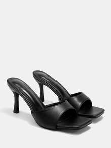 CUCCOO CURVES Women Shoes Women's Square Toe Solid Color Light Plate Design Daily Versatile Fashion Wide Last High Sandals Summer Shoes - Black - View 1