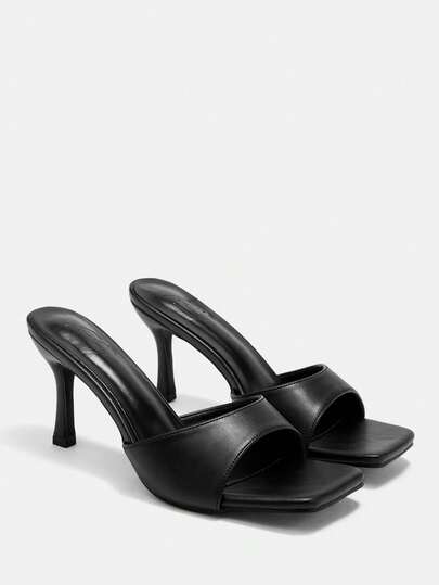 CUCCOO CURVES Sandalias altas de moda versátiles de uso diario con diseño de placa ligera de unicolor y punta cuadrada para mujeres