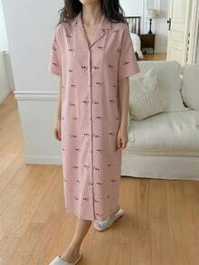 DAZY Panda Print Loose Fit Women Summer Nightgown - Khaki - View 4