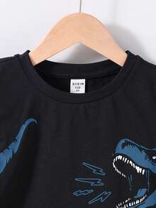 SHEIN 2pcs/Set Young Boy Casual Dinosaur Print Round Neck Short Sleeve T-Shirt And Shorts - Blue - View 5