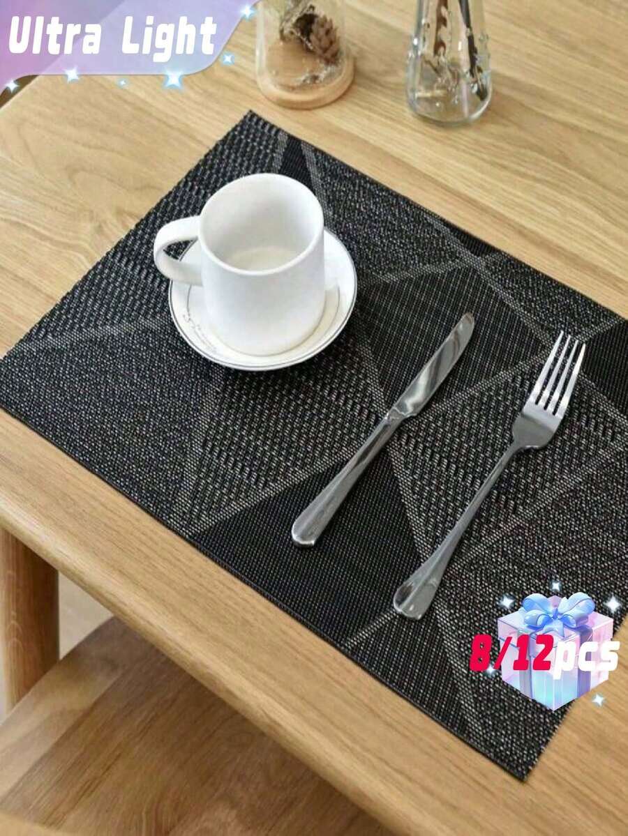8/12pcs Rectangular Placemats With Asymmetrical Bar Patterns, Double-Sided Kitchen Table Mats, Heat-Resistant, Stain Resistant, Non Slip Mats, Washable, PVC Table Mats - Multicolor - View 1