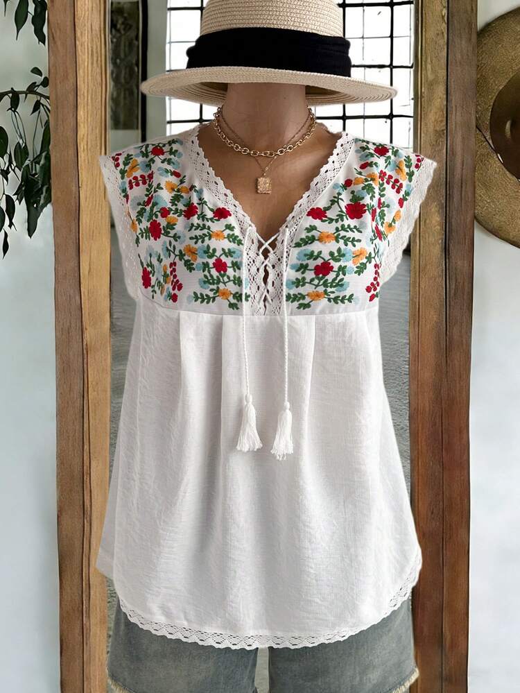 Plus Size Women V-Neck Floral Print Casual Versatile Daily Wear Shirt