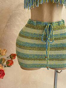 Soleia 女士度假风流苏下摆露背针织上衣和针织迷你裙两件套 - 彩色 - 查看 4