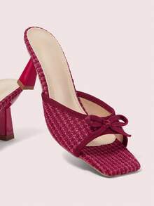 CUCCOO DOLLMOD Ladies Burgundy Square Toe Bow Wine Glass And Sandals, Cute Retro College Sweet Outfit - Burgundy - View 2