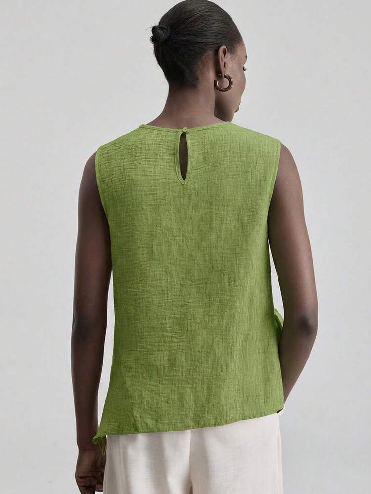 2026SS New Women's Top, Comfortable Skin-Friendly Fitted Style, Sleeveless With Waist Shoulder Pleated Bow Knot, Modern Elegant Wedding Guest Outfit, Minimalist Romantic French Luxurious Feel, Urban Chic Business Casual Office Wear, Low-Key Old Money Vibe High-End Commuter Airport Cruise Ship Middle East Essential, High-Quality 4-Season Versatile Wedding Series Women's Top,Summer Top