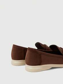 Sleekvia 时尚棕色绒面革女士平底鞋，舒适通勤鞋，适合户外购物、上班等日常穿着，百搭平底鞋 - 棕色小扣飾 - 查看 9