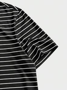 NEON BLANC Áo thun nam dệt kim kẻ sọc cổ tròn tay ngắn dành cho thanh thiếu niên > Áo thun dành cho thanh thiếu niên - Đen và trắng - Xem 4