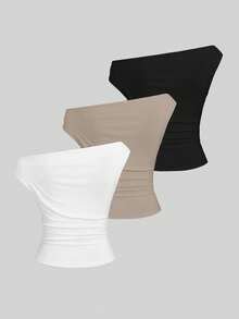 Sweetra Conjunto de blusa casual elegante, ligera y cómoda con volantes asimétricos en el hombro para mujer, ideal para primavera - Multicolor - Ver 2