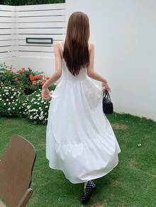 K-Vae Women's Summer White Dress,Cottage Core Tea Party Flowy Gown,Spaghetti Strap Lace Trim Tie Bow Square Neck Waist Cinched Corset Dresses For Women - White - View 2