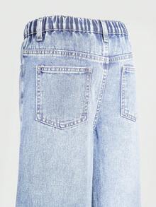 Denimly 新款春夏少女宽松浅蓝色阔腿牛仔裤，柔软的牛仔面料如云朵般轻盈，心形刺绣细节更添精致，弹性腰带设计穿着舒适，适合校园、街头、约会、户外活动和日常穿着。 - 淺色水洗藍 - 查看 7