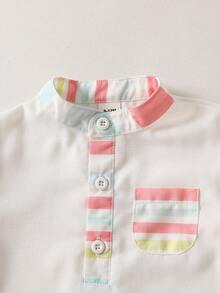 两件套幼儿男童可爱休闲立领短袖短裤套装，面料柔软舒适，适合户外、室内、度假、夏季穿着。 - 彩色 - 查看 4