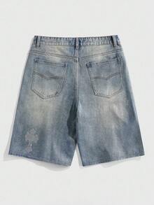 ROMWE MEN Street Life Men's Rhinestone Embellished Denim Shorts - Medium Wash - View 2