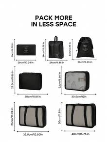 7pcs Travel Packing Bags, Large Capacity Multi-Function Zipper Storage Bags, Hand-Held Travel Bag, Storage Bag, Mesh Bag, Shoe Bag, Bottle Sleeve, Drawstring Bag, General Bag, Luggage Bag, Underwear Storage Bag, Hospital Bag, Shirts, Underwear, Clothes,Easy To Pack, Business Trip, Travel For Holiday - Black - View 3