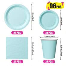 婴儿蓝一次性餐盘、餐巾纸和杯子，派对用品套装，可供 24 人使用，一次性纸质派对餐具，适合生日、婚礼、主题派对、家庭野餐。 - 查看 10