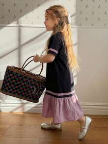 Dazy Kids Young Girl Summer Casual Colorblock Ruffle Hem Loose Dress - Black - View 4