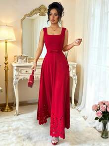 Elenzga Đầm đỏ ôm sát eo, khoét eo, họa tiết hoa lãng mạn, thích hợp cho tiệc tối mùa hè, gợi cảm, thanh lịch, thích hợp mặc hàng ngày, dự tiệc bể bơi, lễ hội mùa hè, trang phục đi biển thường ngày, đầm đỏ dự tiệc sang trọng. - Đỏ - Xem 2