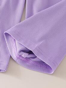 Bộ 2 món cho bé gái, áo thun dệt kim cầu vồng và quần ống rộng thoải mái, thích hợp mặc hàng ngày. - Nhiều màu - Xem 5