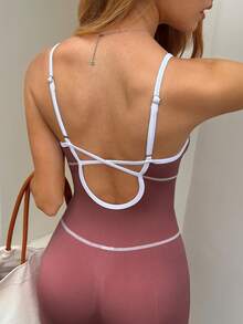 WanderVale Camisola esportiva feminina sem costura, sexy e com contraste de cores. - Rosa Empoeirado - Ver 4
