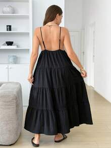 SHEIN LUNE Plus Size Women Metal Sun Decor Camisole Dress - Black - View 4