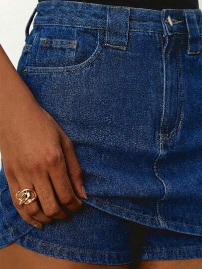 Daynim Saia-short Denim Casual de Verão para Mulheres com Zíper