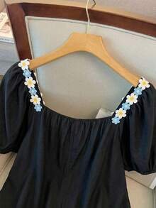 GlowEve CURVE Plus Size Women Woven Regular Fit Floral Embroidered Blouse - Black - View 7