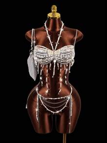 Mistrie Bộ đồ bơi đính hạt cho nữ, bộ bikini cho nữ, bộ đồ bơi gợi cảm cho nữ - trắng - Xem 3