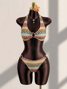 Slaydiva 女士三件套比基尼泳衣套装，性感泳装，适合夏季度假 - 米色 - 查看 4