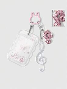 ROMWE Kawaii 1款创意简约甜美精致百搭的高品质软陶水钻吊坠，镶满钻石，闪亮音符，PVC材质，可DIY钻石饰品，赠送织带蝴蝶结、星形爱心水钻贴纸、亚克力透明蕾丝滑动卡套、校园卡套、旅行卡套、交通卡套、星形卡兔、钥匙扣配件、包包挂件，适合上班族、学生、派对爱好者、日常佩戴、节日礼物。 - 粉色-135 - 查看 1