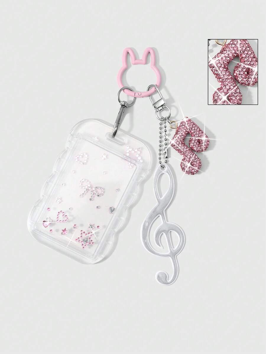 ROMWE Kawaii 1款创意简约甜美精致百搭的高品质软陶水钻吊坠，镶满钻石，闪亮音符，PVC材质，可DIY钻石饰品，赠送织带蝴蝶结、星形爱心水钻贴纸、亚克力透明蕾丝滑动卡套、校园卡套、旅行卡套、交通卡套、星形卡兔、钥匙扣配件、包包挂件，适合上班族、学生、派对爱好者、日常佩戴、节日礼物。 - 粉色-135 - 查看 1