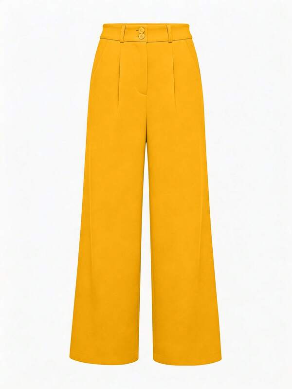 SHEIN LUNE Pantalon ample à jambes larges plissé, couleur unie, style décontracté et minimaliste pour le travail
